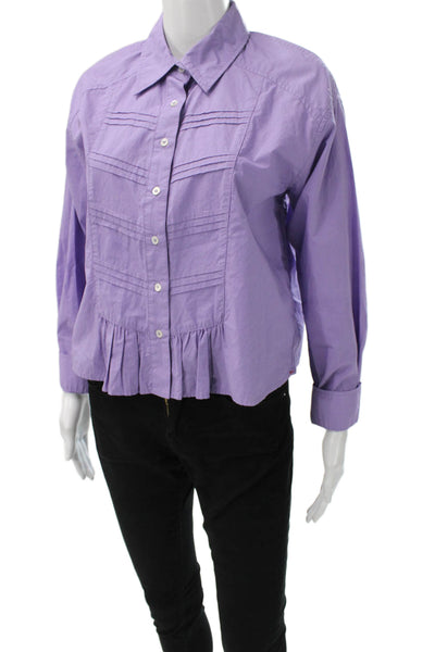 Xirena Women Cropped Purple Cotton Collared Long Sleeve Button-Up Size XS