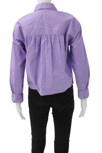 Xirena Women Cropped Purple Cotton Collared Long Sleeve Button-Up Size XS