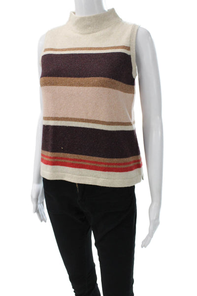 Margaret OLeary Womens Merino Wool Striped Mock Neck Sweater Vest Beige Size S