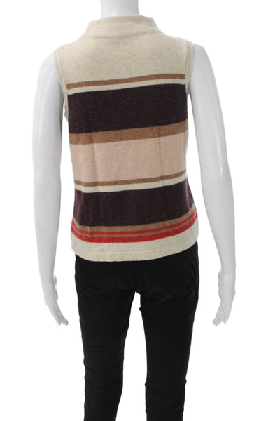 Margaret OLeary Womens Merino Wool Striped Mock Neck Sweater Vest Beige Size S