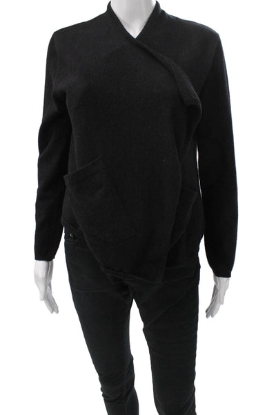 Zoe Couture Women Black Cashmere Wrap Sweater V-Neck Long Sleeve Size S