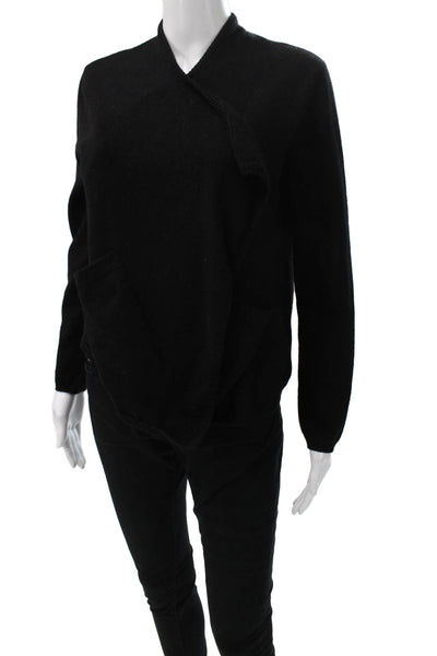 Zoe Couture Women Black Cashmere Wrap Sweater V-Neck Long Sleeve Size S