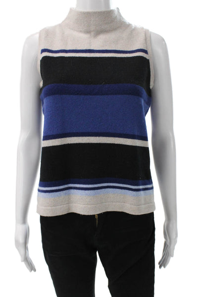 Margaret OLeary Women Sleeveless Striped Merino Wool Vest Sweater Beige Size S