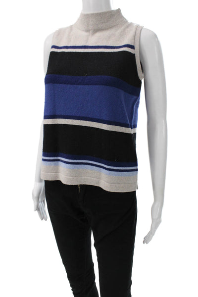 Margaret OLeary Women Sleeveless Striped Merino Wool Vest Sweater Beige Size S