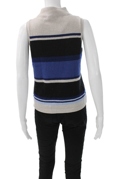 Margaret OLeary Women Sleeveless Striped Merino Wool Vest Sweater Beige Size S