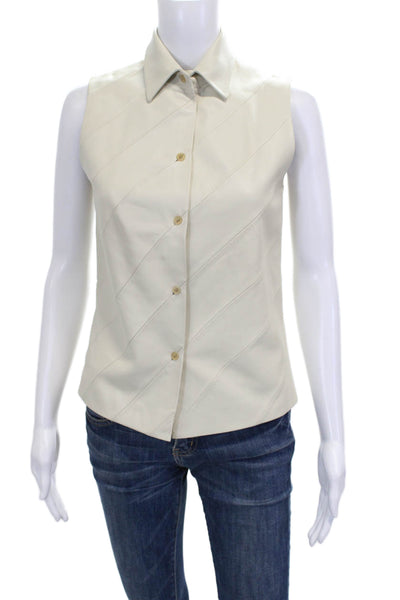 Loewe Womens Sleeveless Collared Leather Button Up Coat Ivory Size S