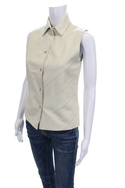 Loewe Womens Sleeveless Collared Leather Button Up Coat Ivory Size S