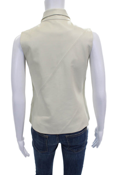 Loewe Womens Sleeveless Collared Leather Button Up Coat Ivory Size S
