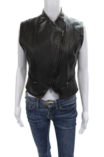 JKT Womens Biker Vest Black Polyurethane Sleeveless Zip Size S