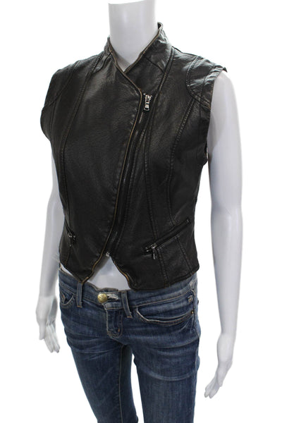 JKT Womens Biker Vest Black Polyurethane Sleeveless Zip Size S