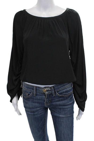 Ramy Brook Women Basic Black Boat Neck Long Sleeve Blouse Polyester Size S