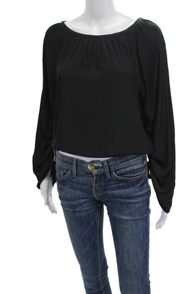 Ramy Brook Women Basic Black Boat Neck Long Sleeve Blouse Polyester Size S