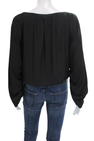 Ramy Brook Women Basic Black Boat Neck Long Sleeve Blouse Polyester Size S