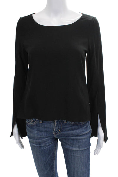 Ramy Brook Women Black Boat Neck Long Sleeve Basic Blouse Acrylic Size S