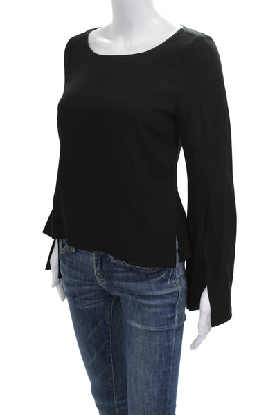 Ramy Brook Women Black Boat Neck Long Sleeve Basic Blouse Acrylic Size S