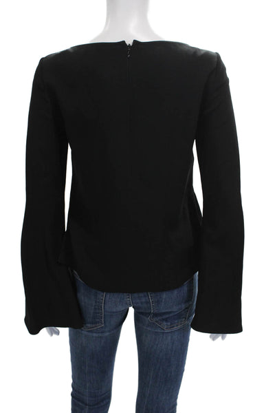 Ramy Brook Women Black Boat Neck Long Sleeve Basic Blouse Acrylic Size S