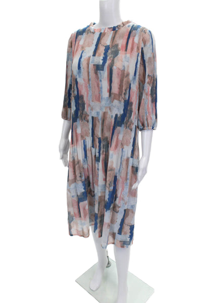Japparel Womens Shift Dress Multicolor Geometric Neck Zip 3/4 Sleeve Size S