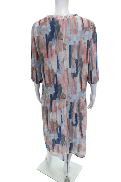 Japparel Womens Shift Dress Multicolor Geometric Neck Zip 3/4 Sleeve Size S