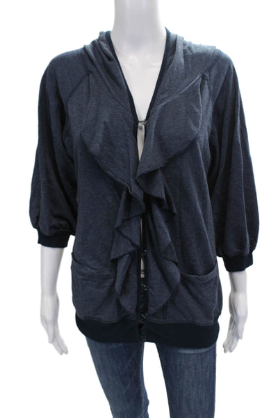 Hard Tail Womens Blue Cotton V Neck Cardigan Button 3/4 Sleeve Size S