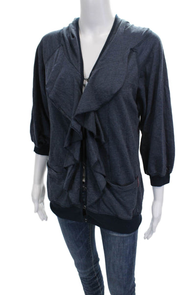 Hard Tail Womens Blue Cotton V Neck Cardigan Button 3/4 Sleeve Size S