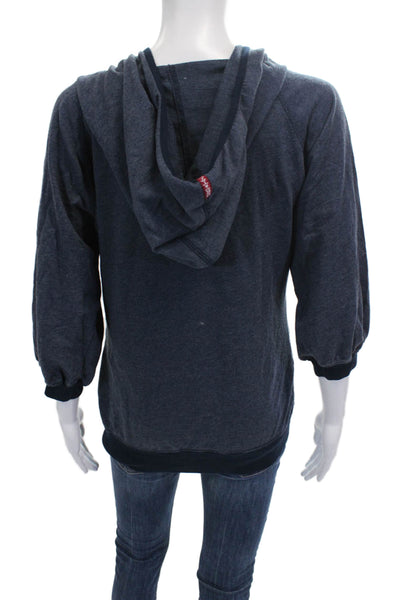 Hard Tail Womens Blue Cotton V Neck Cardigan Button 3/4 Sleeve Size S