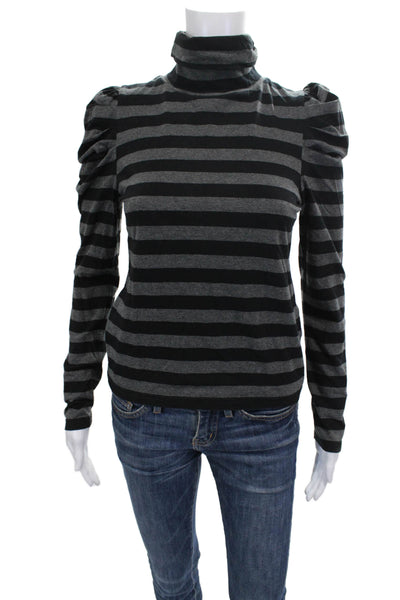 Rebecca Minkoff Women Black Striped Cotton Turtleneck Longsleeve T-Shirt Size S