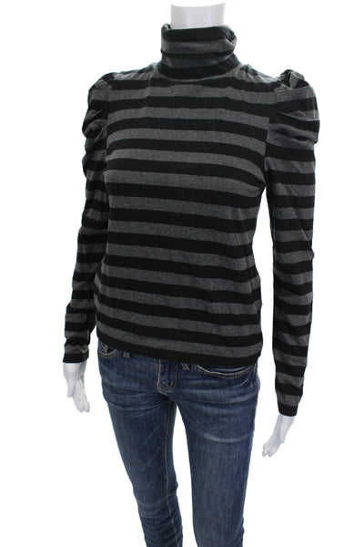 Rebecca Minkoff Women Black Striped Cotton Turtleneck Longsleeve T-Shirt Size S