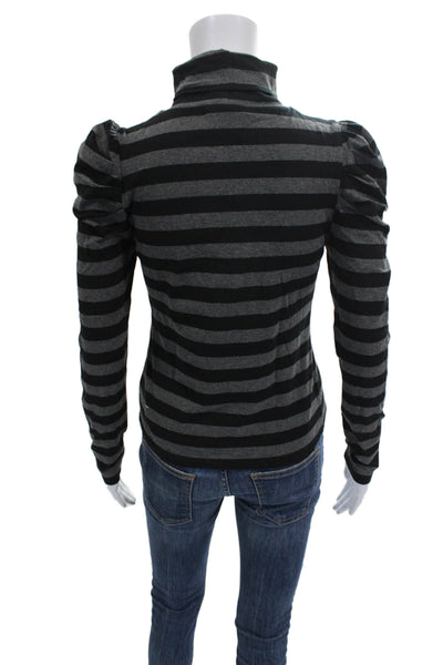 Rebecca Minkoff Women Black Striped Cotton Turtleneck Longsleeve T-Shirt Size S