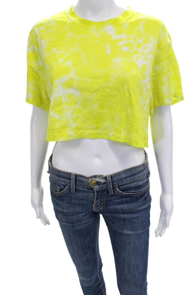 Lululemon Womens Cropped T-Shirt Yellow Tie Dye Crewneck Short Sleeve Size 6