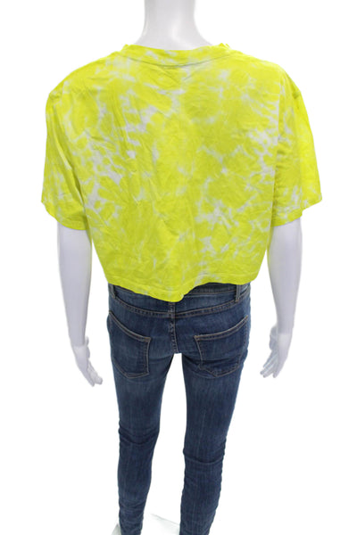 Lululemon Womens Cropped T-Shirt Yellow Tie Dye Crewneck Short Sleeve Size 6