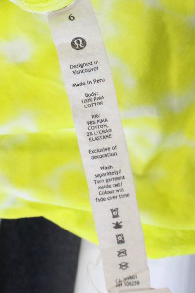Lululemon Womens Cropped T-Shirt Yellow Tie Dye Crewneck Short Sleeve Size 6