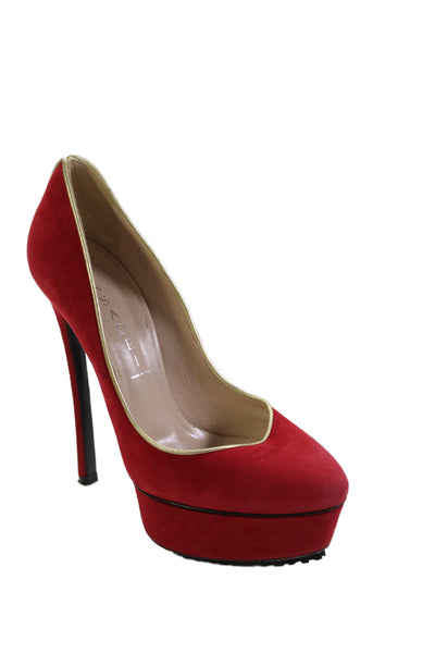 Casadei Womens Suede Platform Stiletto Ultra High Heels Red Size 6.5