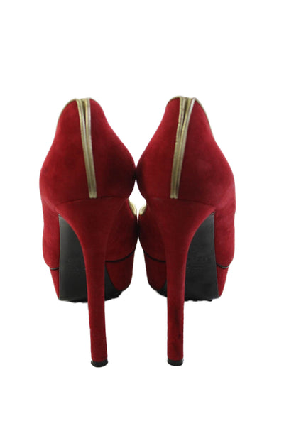 Casadei Womens Suede Platform Stiletto Ultra High Heels Red Size 6.5