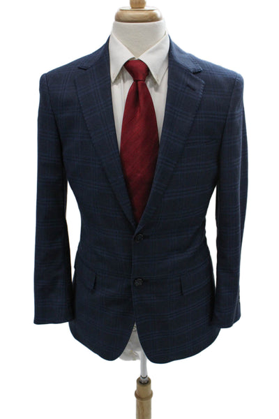 NHP Mens Blue Plaid Polyester Blazer Size 38