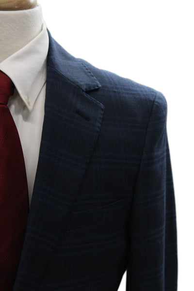 NHP Mens Blue Plaid Polyester Blazer Size 38