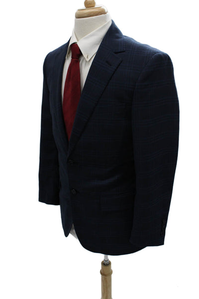 NHP Mens Blue Plaid Polyester Blazer Size 38