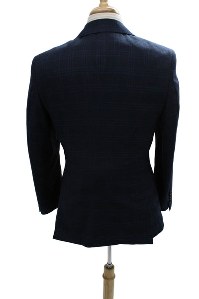 NHP Mens Blue Plaid Polyester Blazer Size 38