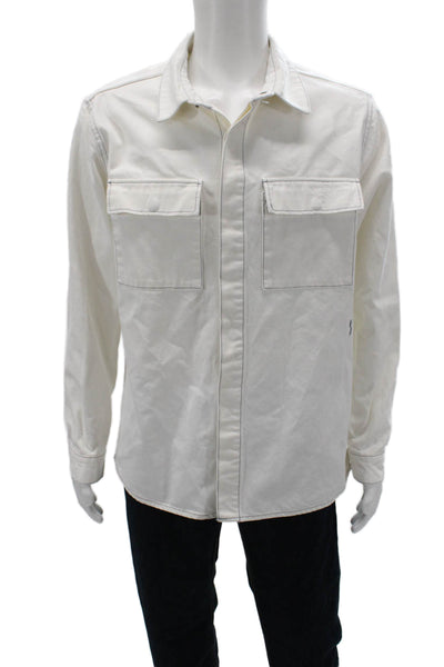 Ksubi Mens Basic Jacket Button Up White Cotton Collared Long Sleeve Size S