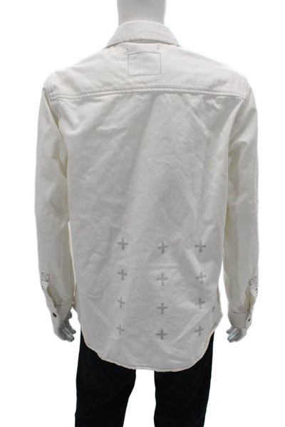 Ksubi Mens Basic Jacket Button Up White Cotton Collared Long Sleeve Size S