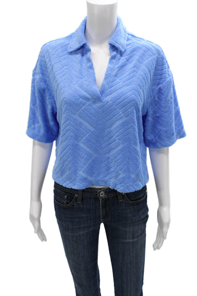 Lilly Pulitzer Women Cropped Polo Collared Short Sleeve Blue Geometric Size S