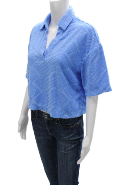 Lilly Pulitzer Women Cropped Polo Collared Short Sleeve Blue Geometric Size S