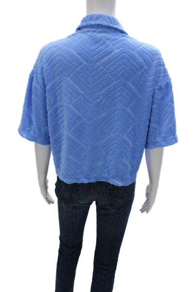 Lilly Pulitzer Women Cropped Polo Collared Short Sleeve Blue Geometric Size S