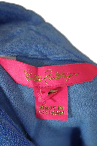 Lilly Pulitzer Women Cropped Polo Collared Short Sleeve Blue Geometric Size S