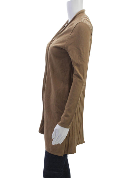 Biana Womens Cardigan Brown Viscose Solid Round Neck Long Sleeve Size S