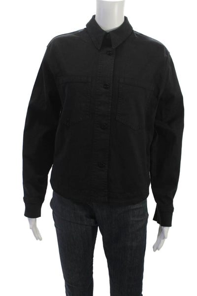 Renuar Womens Military Jacket Black Button Long Sleeve Cotton Size S