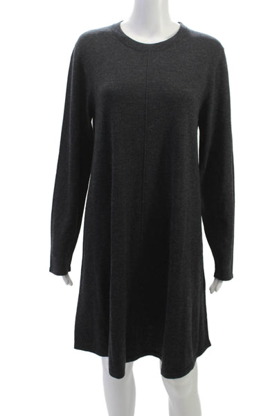 Repeat Womens Sweater Dress Gray Merino Wool Long Sleeve Crew Neck Mini Size L