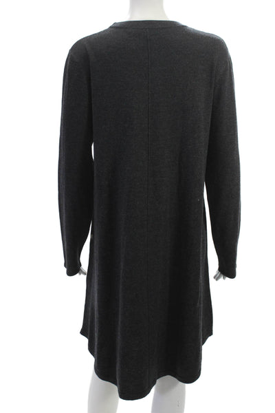 Repeat Womens Sweater Dress Gray Merino Wool Long Sleeve Crew Neck Mini Size L