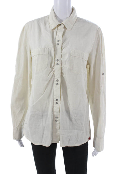 The North Face Womens Ivory Cotton Collared Long Sleeve Button-Up Basic Size XL