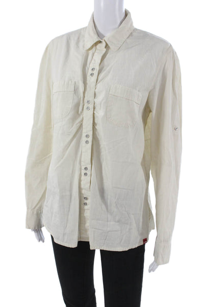 The North Face Womens Ivory Cotton Collared Long Sleeve Button-Up Basic Size XL