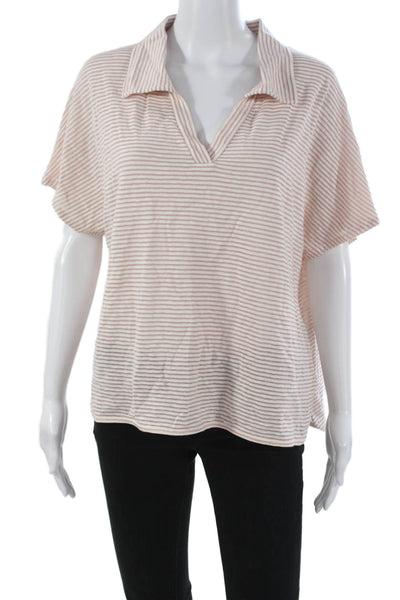 Lafayette 148 New York Womens Pink Striped Polo Top Size L